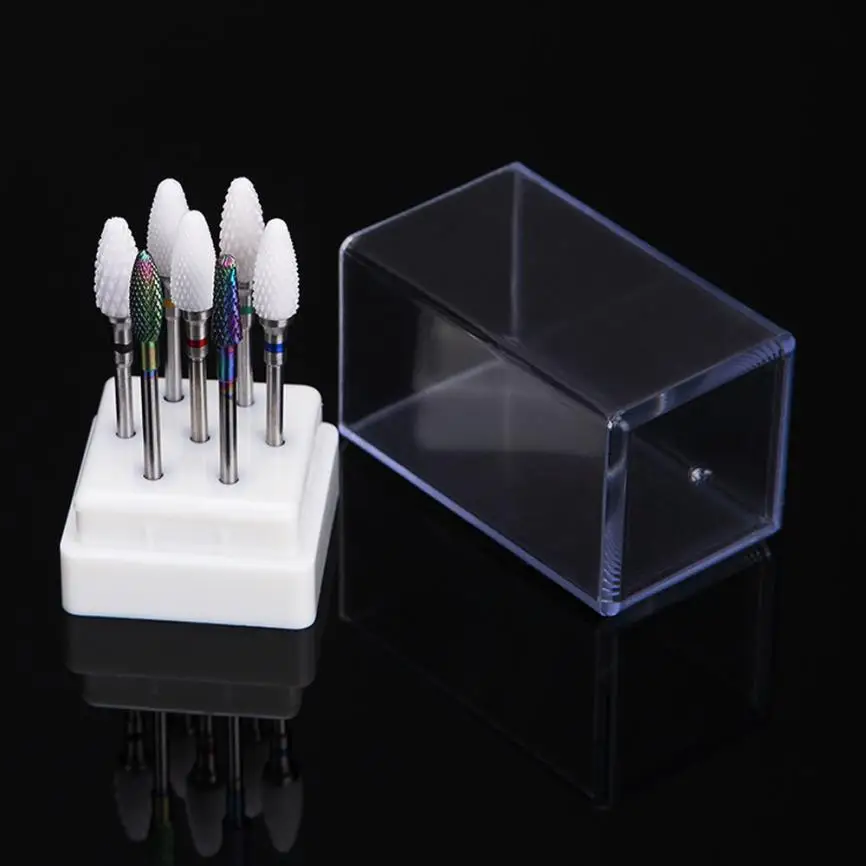 7 Hole White Organizer Manicure Box Displayer Nail Drill Bit Holder