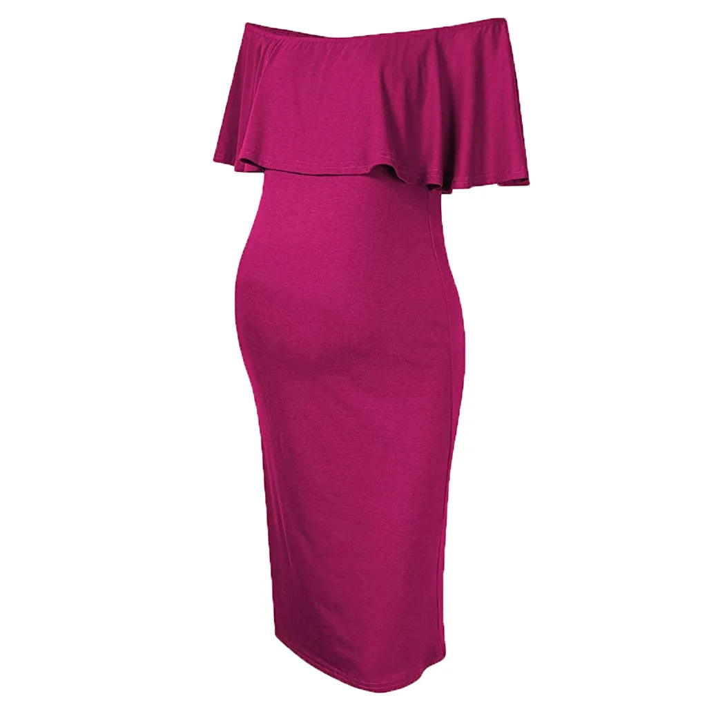 Новая мода для беременных Для женщин однотонные Цвет со складками, с открытыми плечами, платья Повседневное летнее платье для беременных Тонкий Беременность - Цвет: hot pink