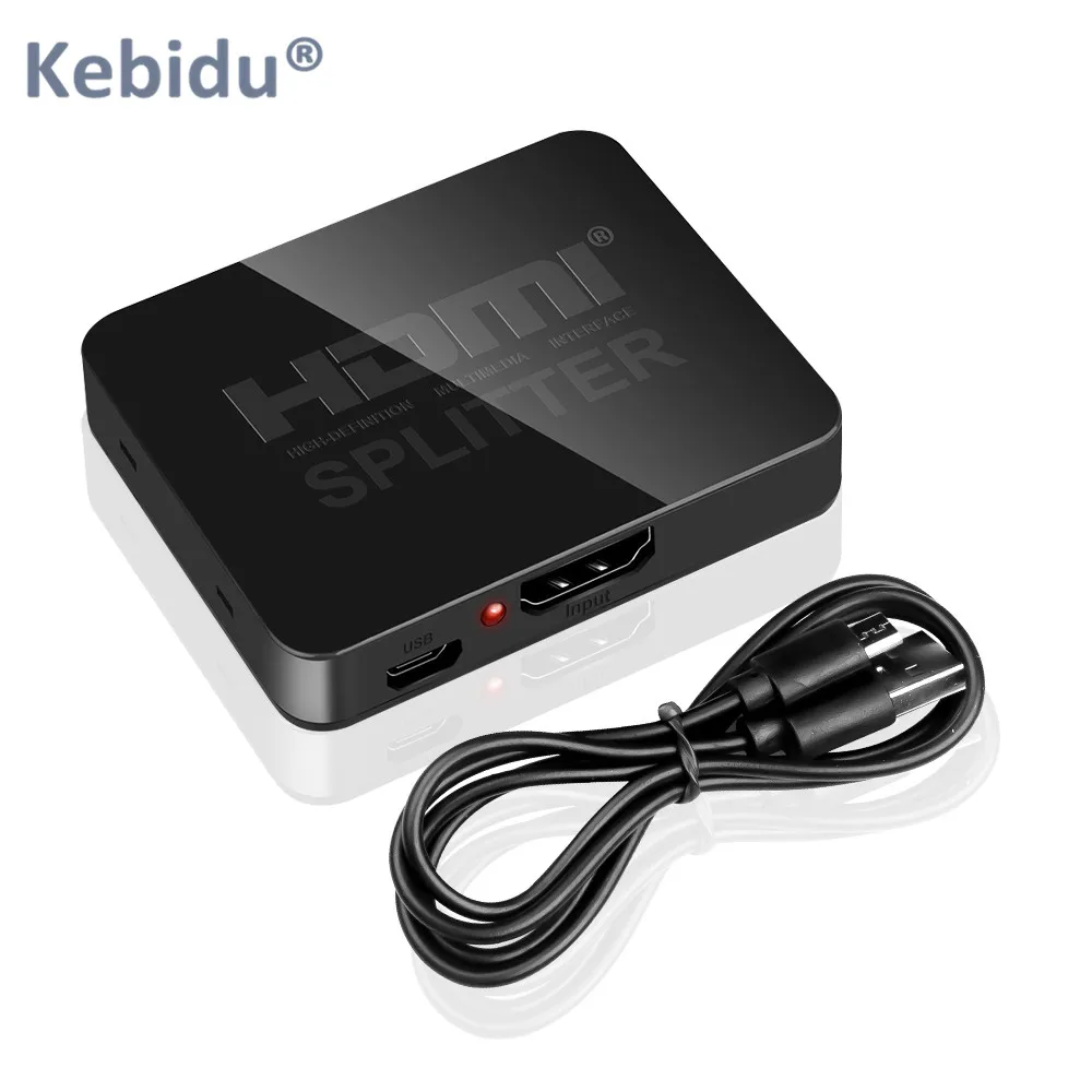 Черный Kebidu 4K HDMI split ter Full HD 1080p видео HDMI коммутатор 1x2 split Switcher 1 in 2 Out усилитель дисплей для HDTV DVD PS3 Xbox - Цвет: Черный