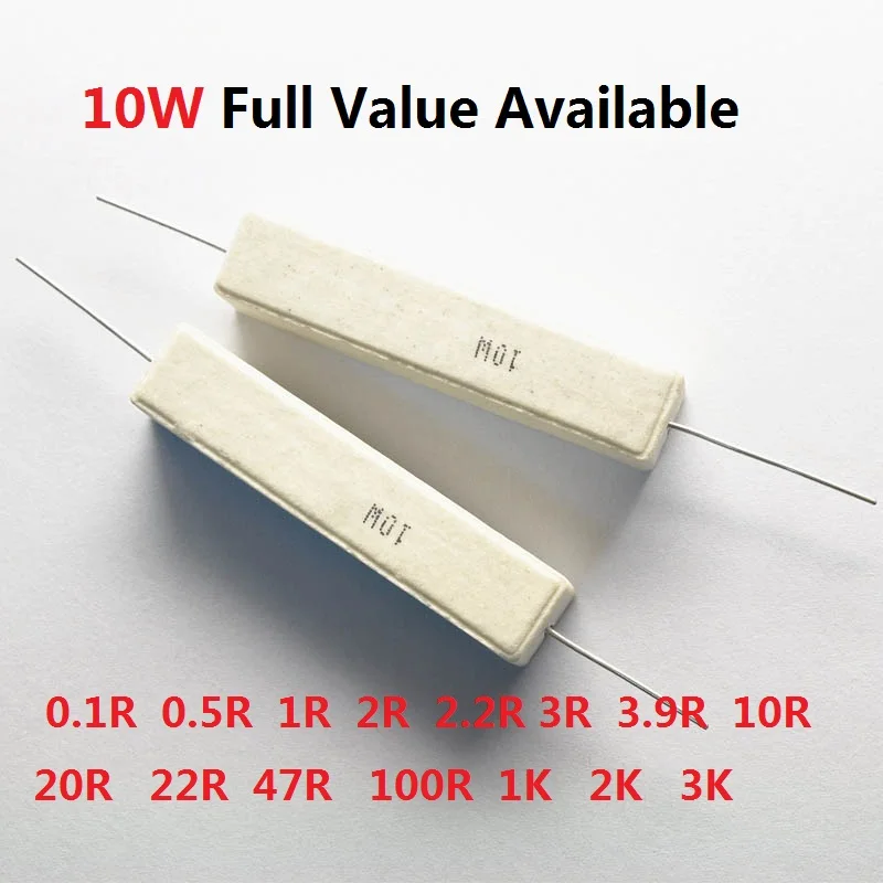10 шт./лот Вт 0.1R/0.5R/1R/2R/2.2R/3R/3.9R/10R/20R/22R/47R/100R/1 K/2 K/3 K/Ohm цементный резистор 10W47R цементное