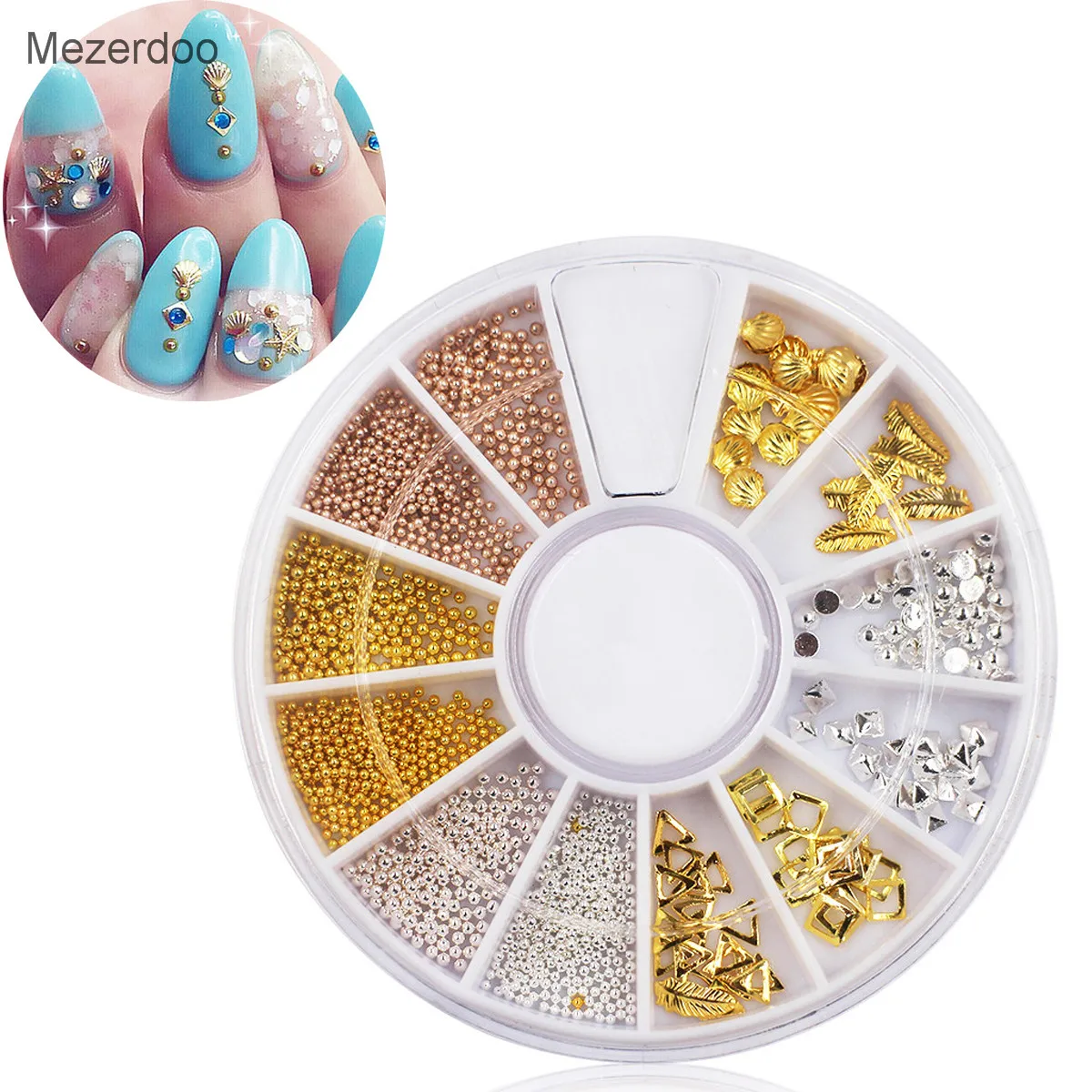 Nail Art Gold Bead Metal Rivet Hollow Triangle Tiny Gold Caviar Beads Metal Balls Gem Pot Round