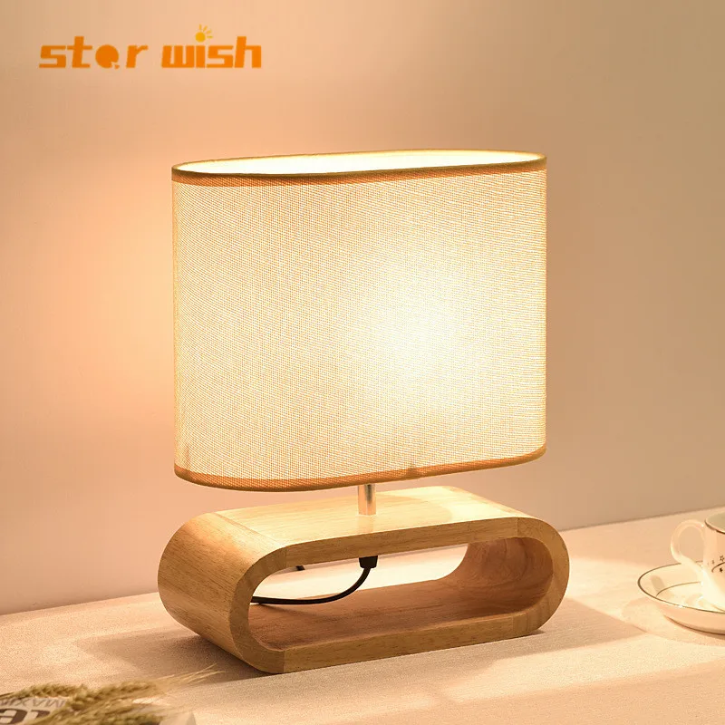 Nordic wood base table lamp cloth lampshade table lights for living room bedroom bedside desk lamp