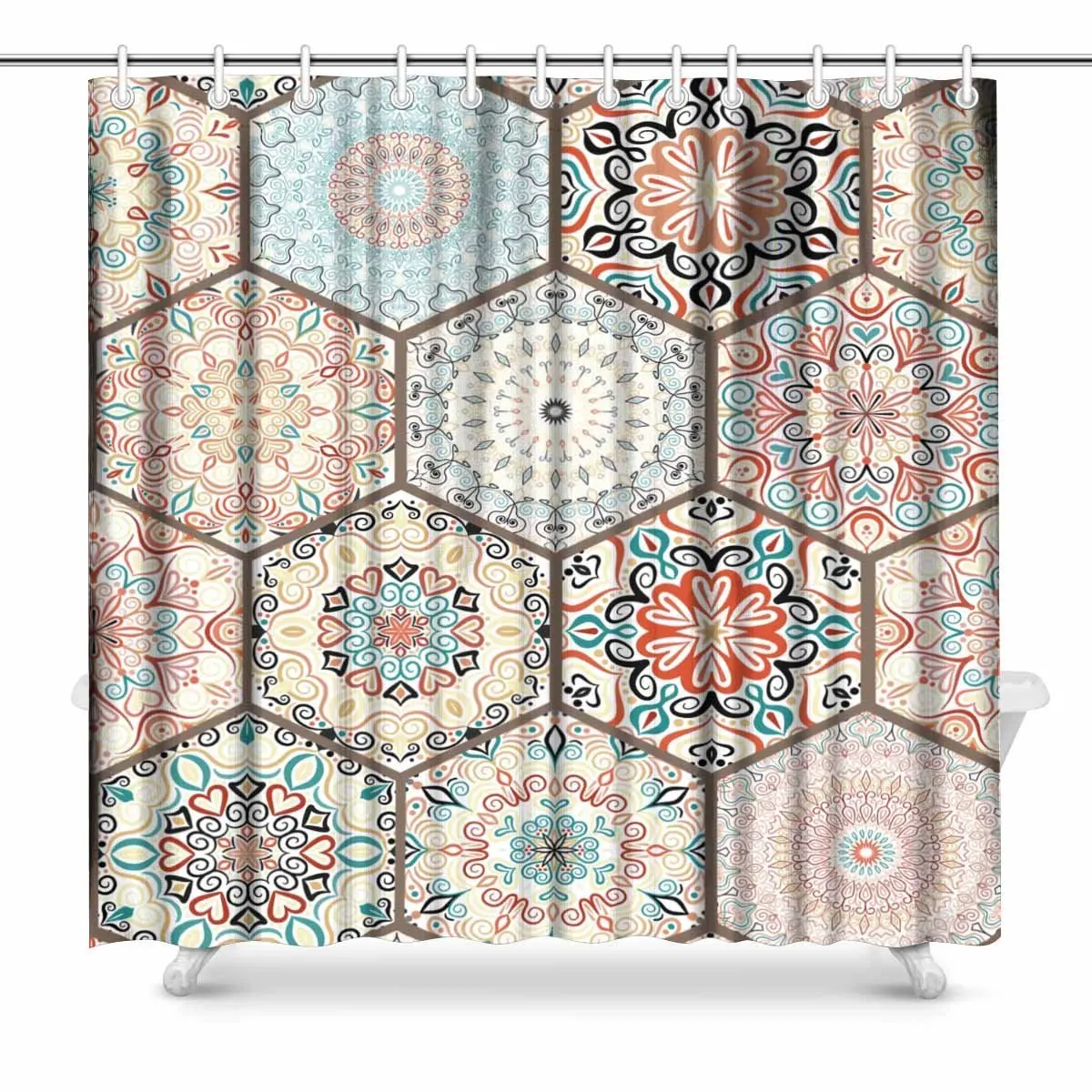 

Aplysia Luxury Oriental Tile Seamless Colorful Floral Patchwork Background Mandala Boho Chic Shower Curtain for Bathroom
