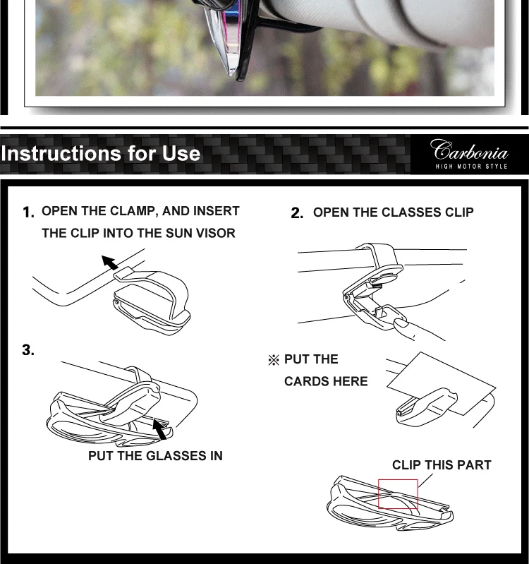 Carbonia солнцезащитные очки клип автомобильные очки зажим клип очки, заметки, карты вместе солнцезащитный козырек клип 2,99x1,18 дюймов