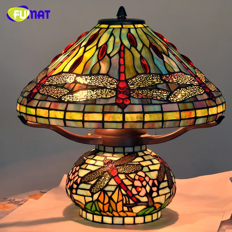 FUMAT led Table Lamp Stained Glass Dragonfly led light Living Room