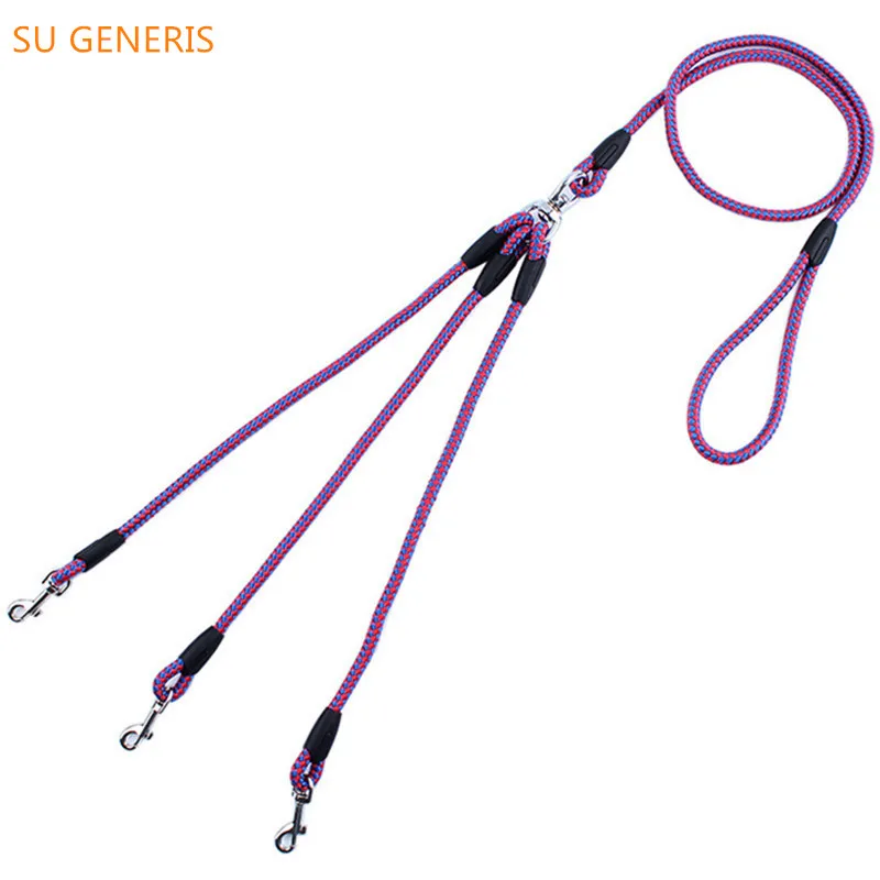 Multifunctional nylon woven round rope three dogs rope chain pet
