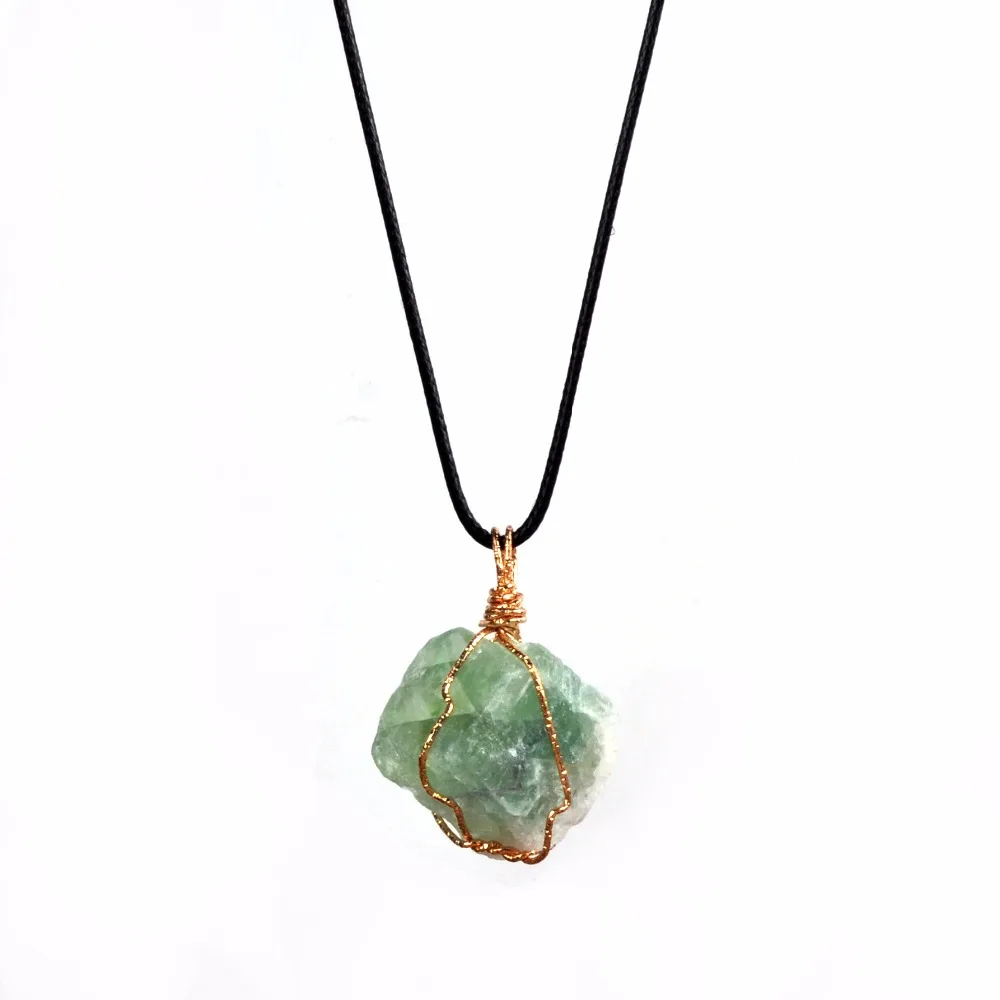 Handmade Irregular Natural Turquoise Pendant Necklaces Gold Plated Rose Quartz Crystal Wire Wrapped Necklace For Women