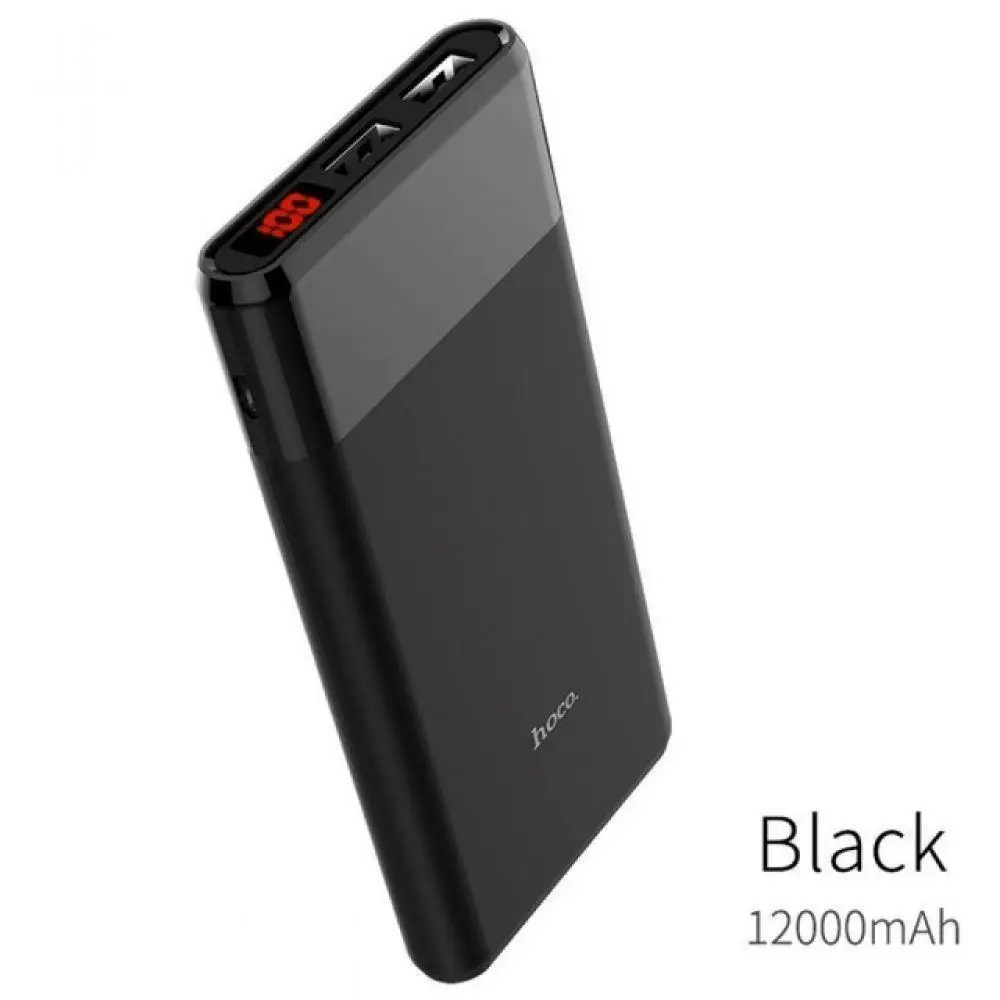 HOCO power Bank 12000 мАч портативный внешний аккумулятор быстрая зарядка внешние аккумуляторы ЖК-дисплей зарядное устройство для Xiaomi Mi iPhone samsung - Цвет: black