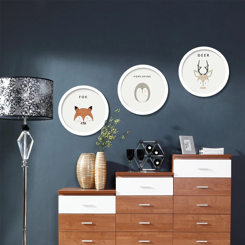 DIY Runde Leinwand Malerei Baumwolle Gerahmtes Bild Film Cartoon Ölgemälde Wohnkultur Fuchs Porcupine Tier Poster für Kinder