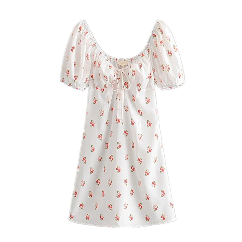 

Prairie Chic Summer Vintage Floral Print Mini Dress Women New Fashion Sweet Single Breasted Bow Tie Dresses Vestido Mujer