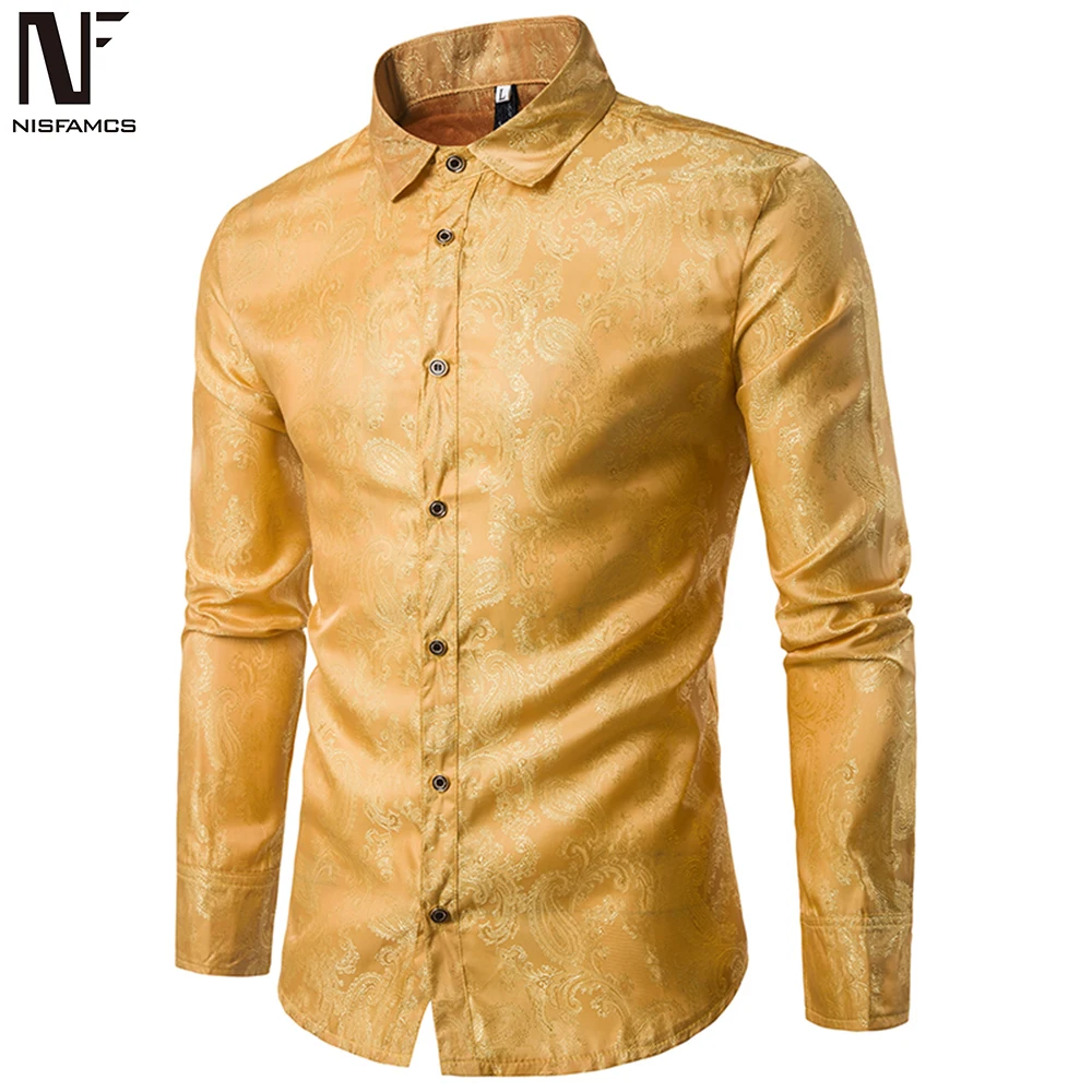 Золотая элегантная рубашка, свадебная Мужская одежда для вечеринки, блуза для фитнеса, винтажные рубашки с цветами, топы, банкетная блуза, мужская рубашка с цветочным рисунком