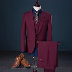 Мужской тонкий костюм из трех предметов, высококачественный деловой Повседневный модный простой классический однотонный мужской костюм