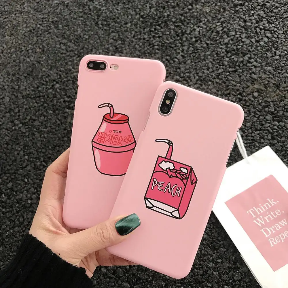 

Cartoon Fruit Peach Drinks Phone Case For iPhone XS Max XR X 6 6S Plus 7 8 Plus Case Milk Box PC Hard Back Cover shell