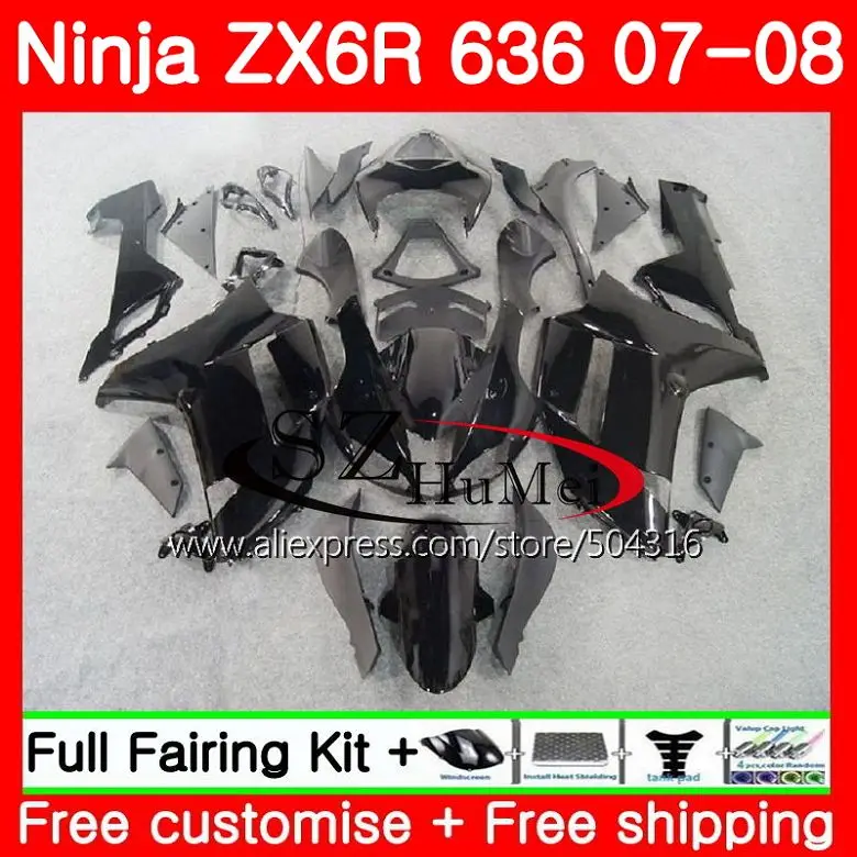 

Body For KAWASAKI NINJA glossy black ZX 6R 07-08 600CC ZX-636 ZX636 8SH12 ZX600 ZX6R 07 08 ZX 636 ZX-6R 2007 2008 Fairings kit