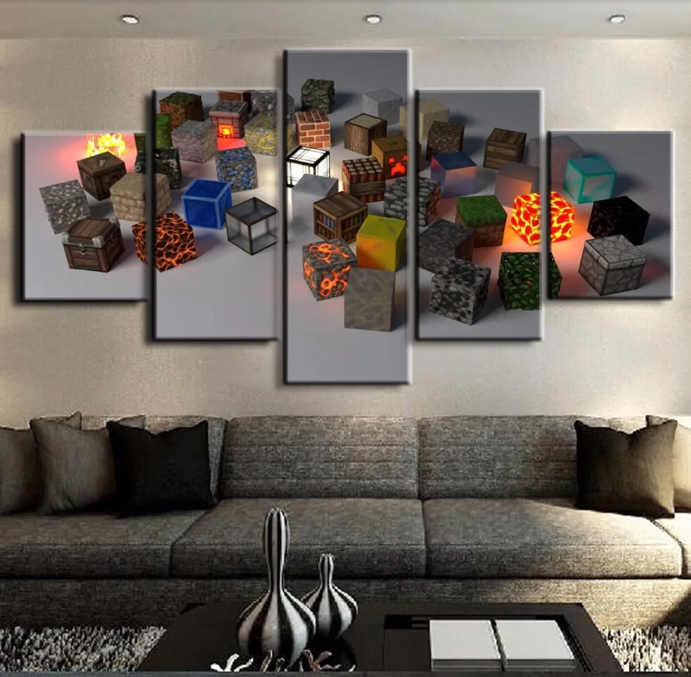 

HD Prints Posters 5 Panels Minecraft Game Model Square Painting Home Decor Wall Art Modular Canvas Pictures Kids Room Frameworks