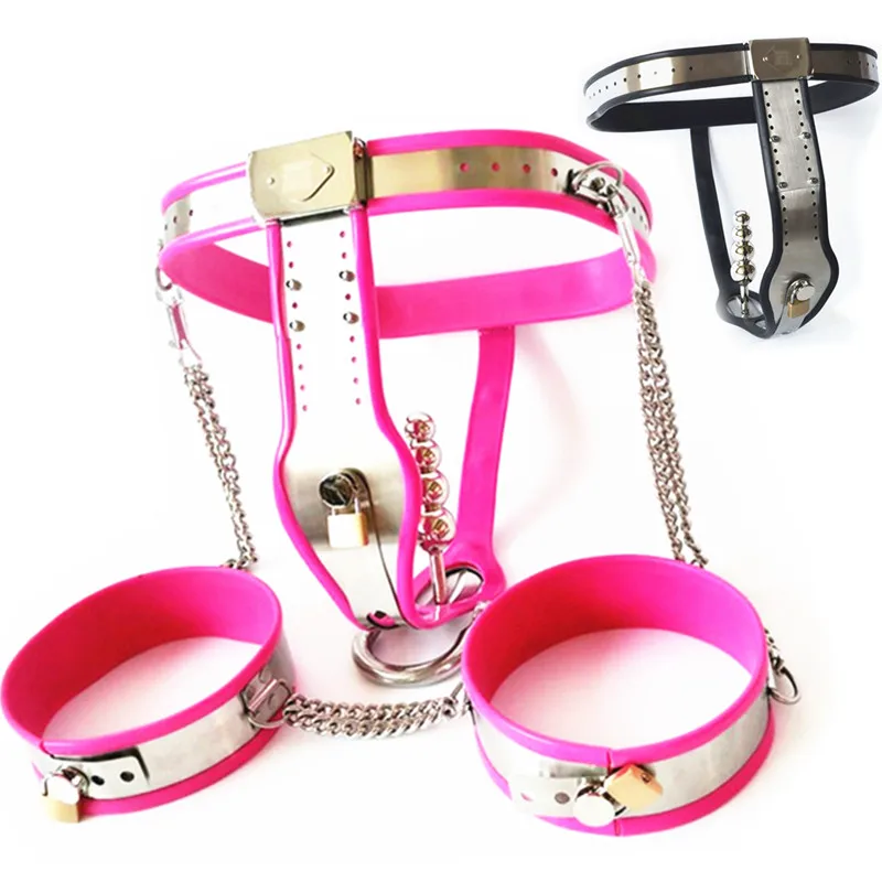 Stainless Steel Chastity Belts+Thigh Rings+Anal Plug Female Chastity Underpants Bondage Devices Sex Toys for Women G7-5-46B