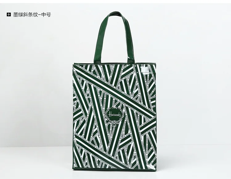 Green striped pvc waterproof shopping bag large capacity Bento bag women handbag