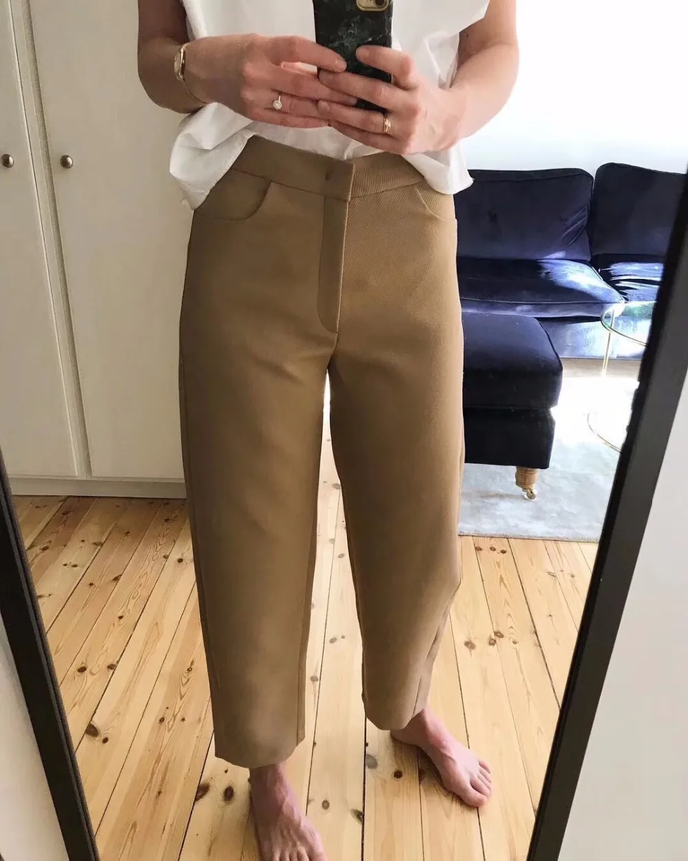 

WISHBOP Camel Novara TWILL Trousers black Ankle Length Paper Bag Pants WITH POCKETS Woman Fashion Bloggers Recommend 2018