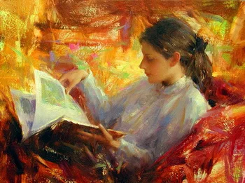 

Handmade painting girl reading on oil canvas for living room decor, wall art poster , gallery