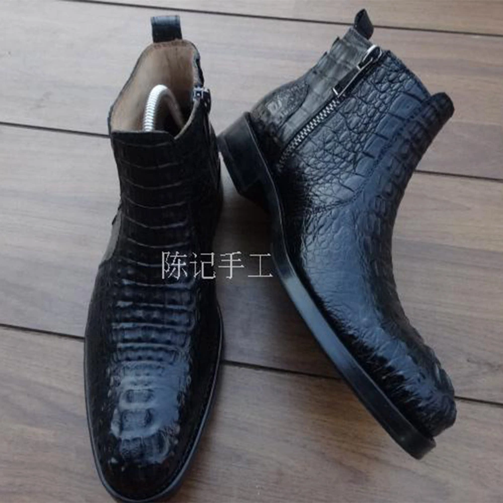 black croc skin boots