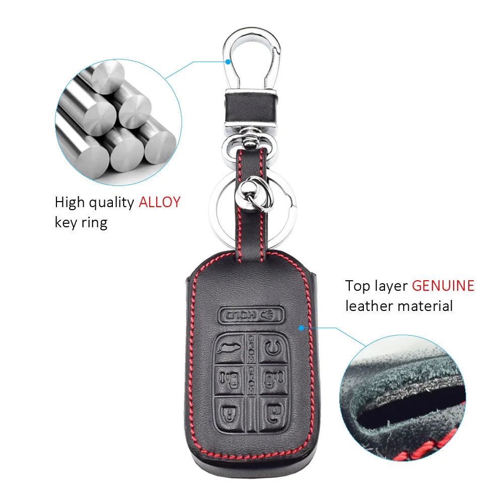 7 Buttons Leather Car Key Case For Honda Odyssey Smart Keyless Remote Fob Cover Keychain Holder Bag Auto Accessories