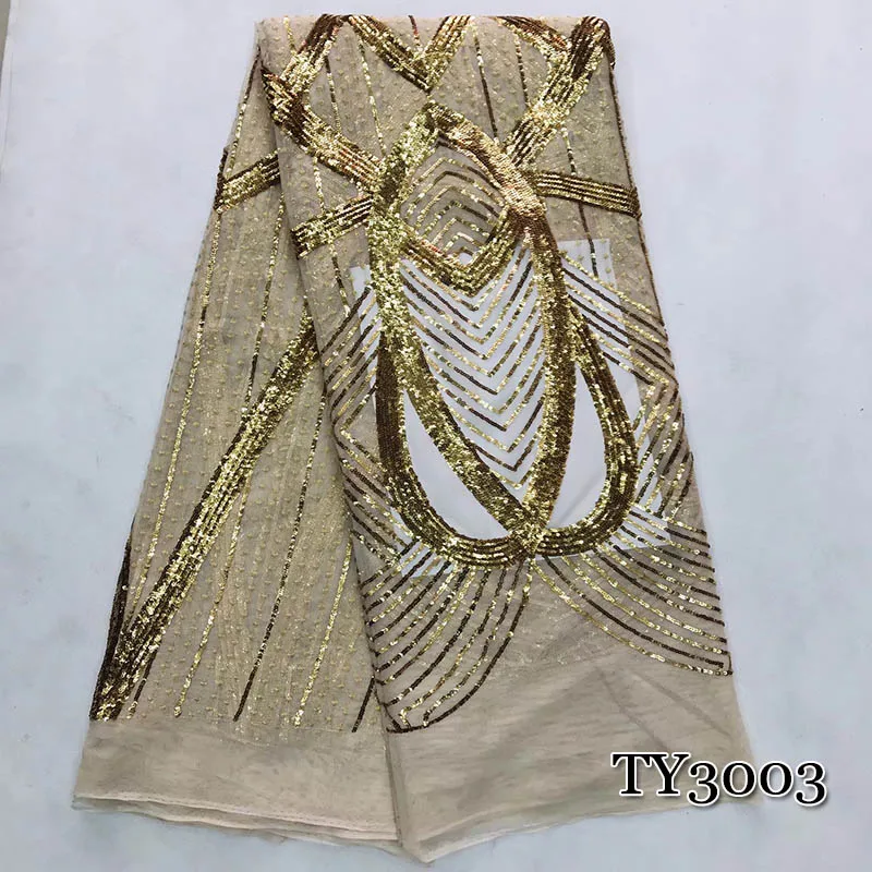 

New style French net lace African pure tulle mesh lace fabric gold color high quality nigerian sequin embroidery lace fabric