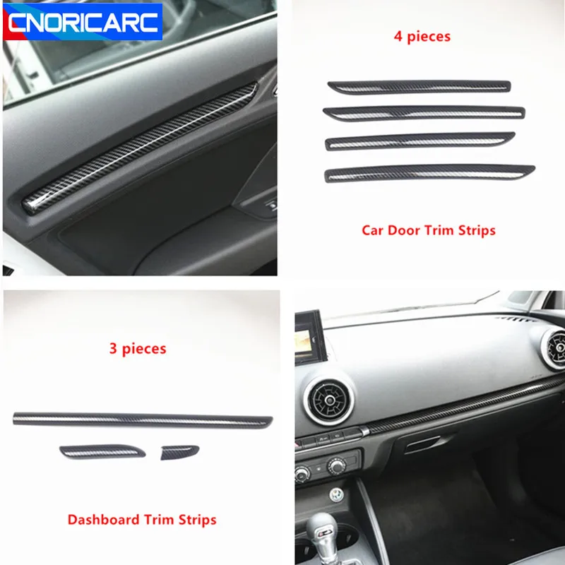 

Car Door Trim Strips ABS Center Console Dashboard Decoration Cover Trims ABS For Audi A3 8V 2014-2018 S3 Carbon Fiber Color
