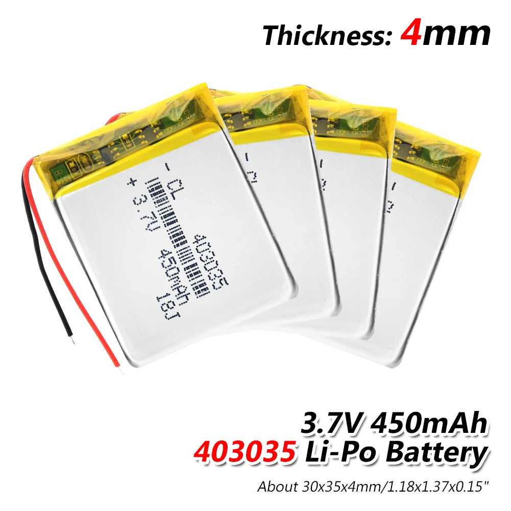 1/2/4 шт. литий-полимерный аккумулятор Li-po 3,7 V 403035 450mAh батарея для gps MP3 MP4 можно крепить любые приспособления: PDA часы BT Динамик 3,7 вольт Перезаряжаемые литий Батарея