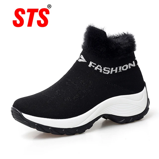 US $19.83 STS BRAND 2019 New Winter Ankle Boots Women Snow Boots Warm Plush Platform Sneakers Breathable Mesh