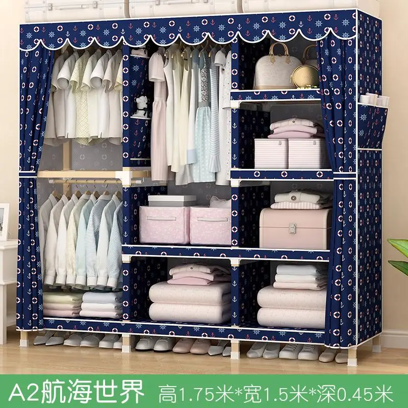 Устойчивая деревянная вешалка простой современный экономичный сборочный простой шкаф для спальни для хранения детского гардероба - Цвет: 175cm150cm