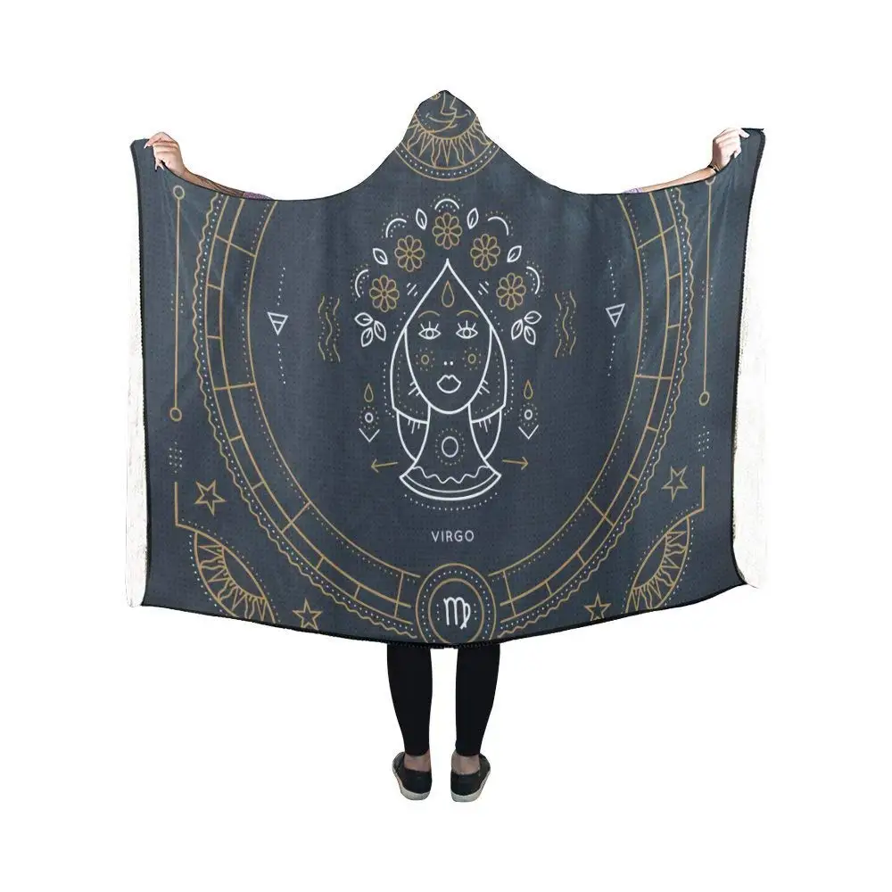 

Portable Wearable Fluffy Custom Hooded Blanket Virgo Zodiac Pilling Polar Fleece Hooded Throw WrapBed Blanket