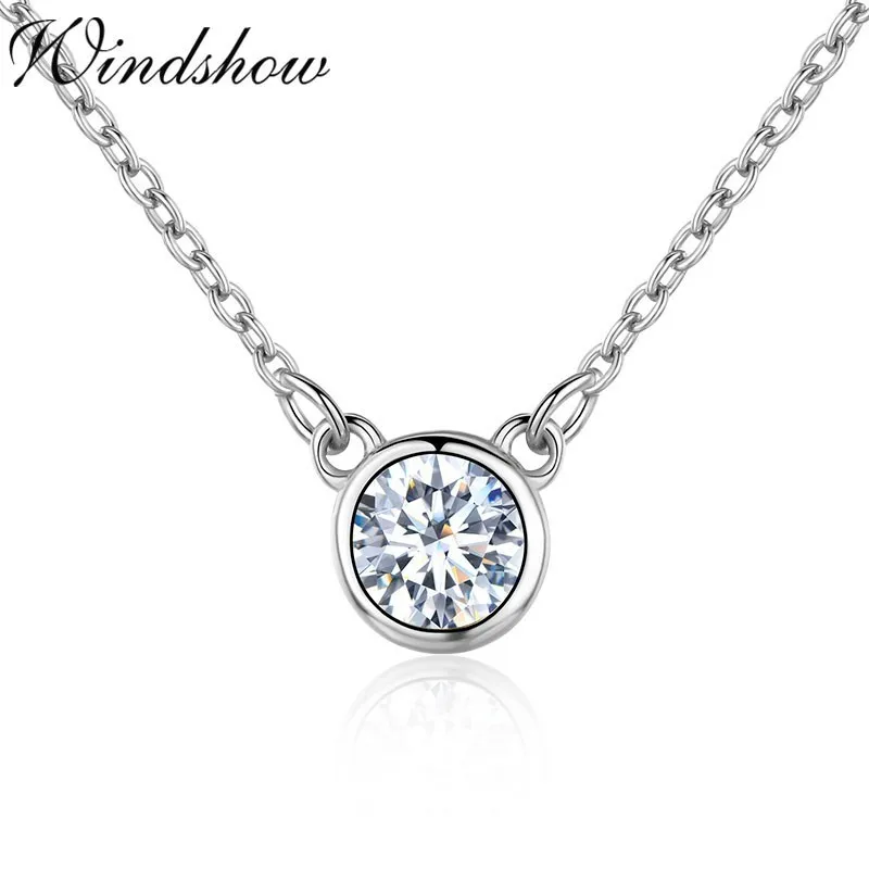 

Slim Cute 925 Sterling Silver Solitaire Round CZ Pingente Pendant Choker Necklace For Women Girls Jewelry Kolye Collares Collier