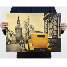 LAITANG amarillo Vintage coche Vintage carteles Retro póster Pared Decoracion Pared decoración hogar Decoración Pared pegatina 51*35,5 CM