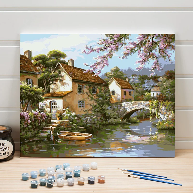 

Country Landscape Picture Paint By Number Package Acrylic DIY Oil Painting On Canvas Wall Art For Living Room Adult Hand-painted