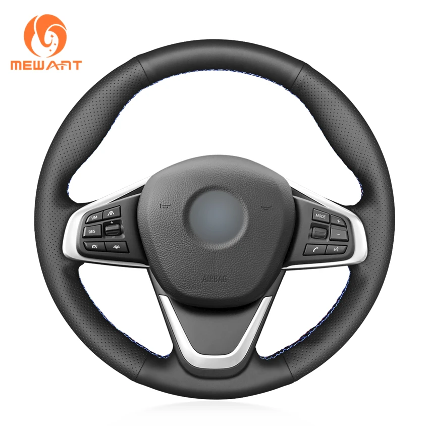 

MEWANT Black Artificial Leather Hand Sew Fashion Wrap Car Steering Wheel Cover for BMW F45 F46 X1 F48 X2 F39