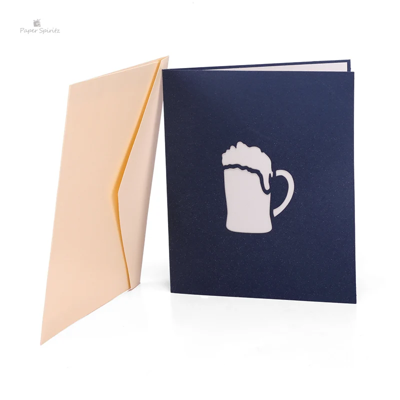 PAPER SPIRITZ Beer Cards 3D laser Cut Kraft Paper Pop Up Card With Envelope Invitations Greeting Invitation Big Gift Thank You