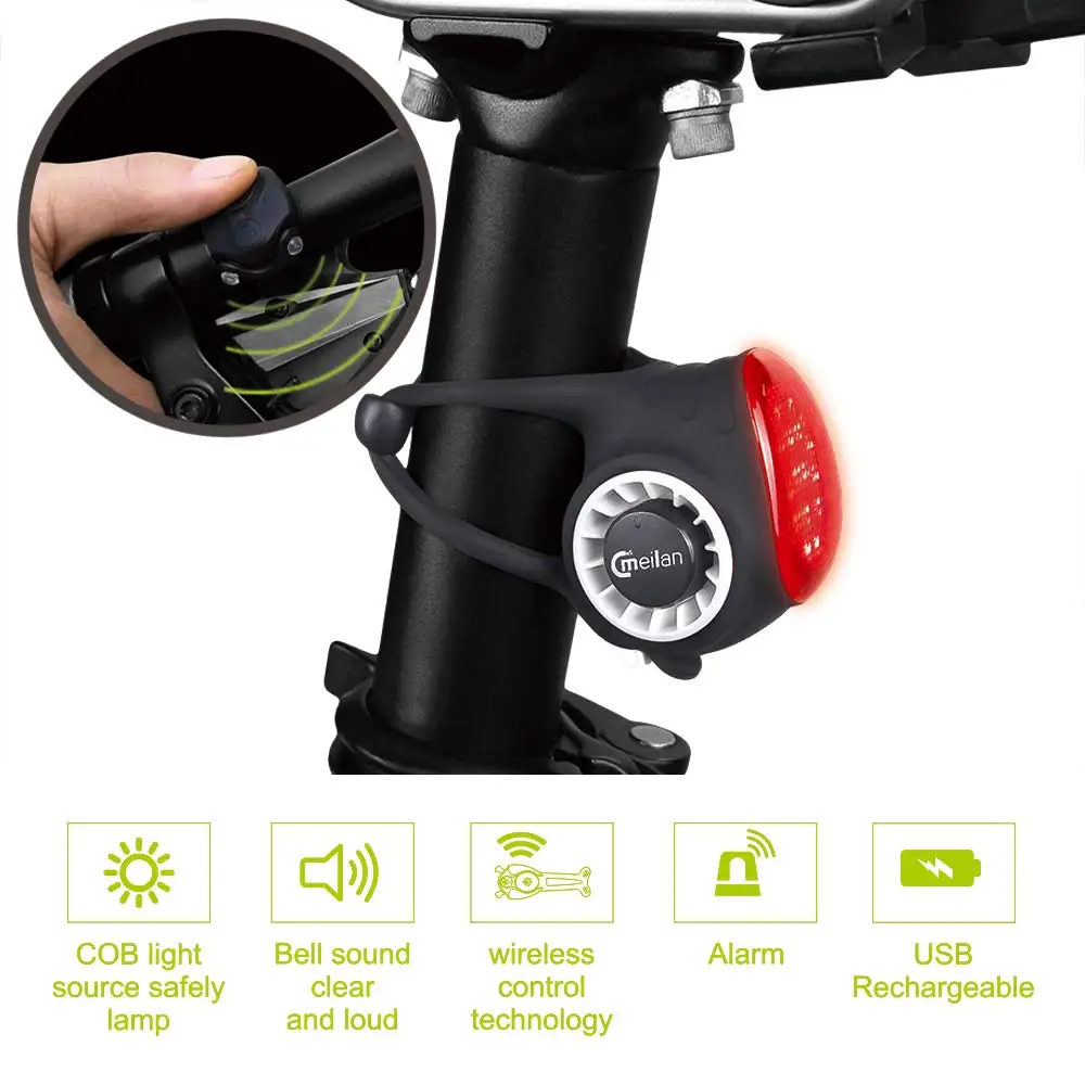 Top Meilan S3 Wireless and Smart Control Bike Bell Bike Rear Light Bike Tail Light USB Rechargeable Waterproof 5