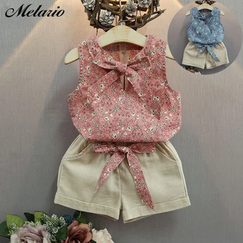 

Melario Girls Clothing Sets 2020 Summer Cute Kid Clothes Girl Floral Sleeveless Bow Vest + Shorts Set Casual Children Clothing