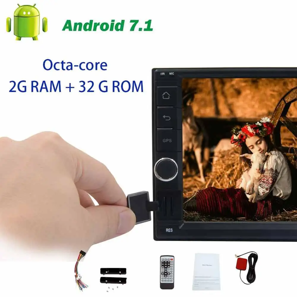 Discount Android7.1 GPS Navigator on-board computer Head Unit 2din Car no DVD Player support Steering wheel control USB/SD Wifi 4G/3G OBD 2