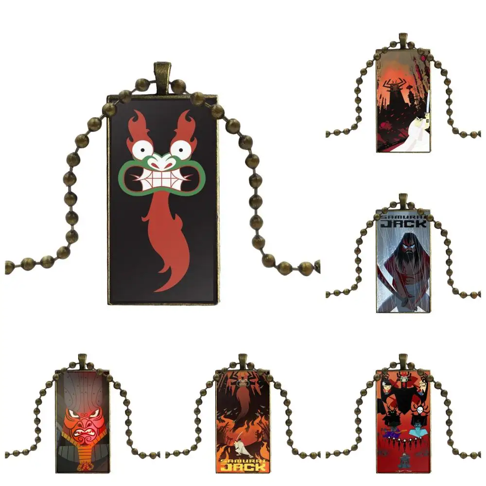 

For Wedding Cartoon Movie Samurai Jack Poster Glass Cabochon Pendant Necklace Rectangle Fashion Necklace