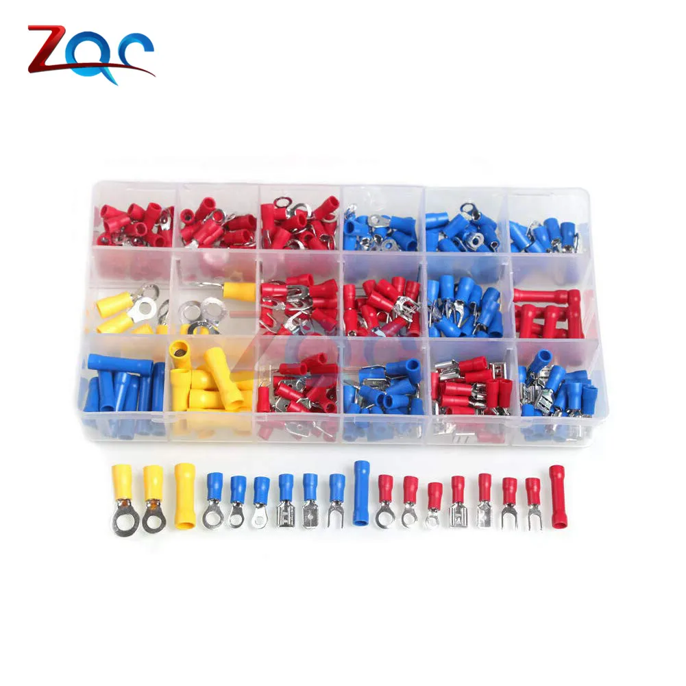 300pcs Assorted Full Insulated Fork U-type Set Terminals Connectors Assortment Kit Electrical Crimp Spade Ring