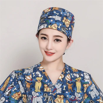

New Arrival 100% Cotton Male and Female Doctor Cartoon Print Surgical Cap Medical Hospital Hat Anesthesiologist Work Cap