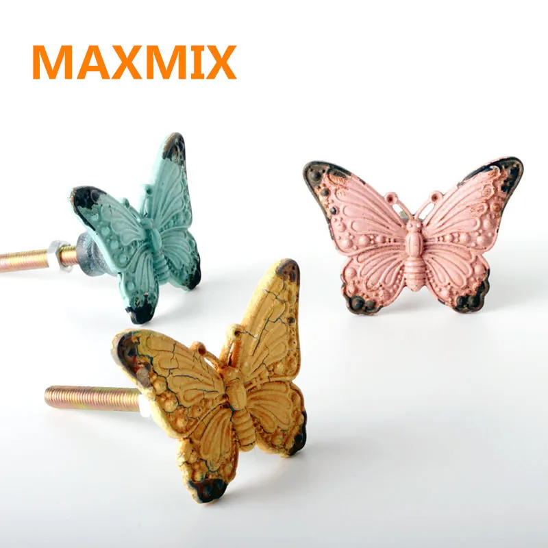 

MAXMIX 2pcs butterf Cabinet door handle American Retro Do old Closet handle European style Antique Drawer furniture handle