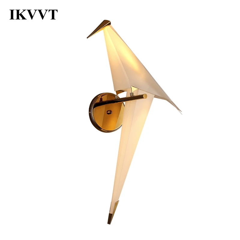 IKVVT LED Bird Design Wall Lamp Bedside Lamp Creative Origami Paper Crane Wall Light for Loft Bedroom Study Foyer Dining Room