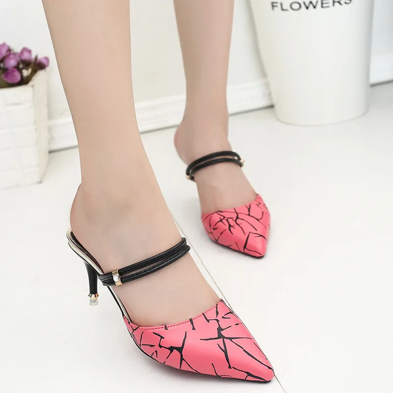 

Women Sexy High Heels Slippers 2019 Summer Thin Heels Shoes Woman Pointed Toe Slip On Sandals Female Fashion Slides SH031404