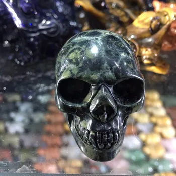 

Natural Madagascar Peacock Eye Skull Green Kambaba Jasper Fossil Crystal Gemstone Skull Reiki Healing