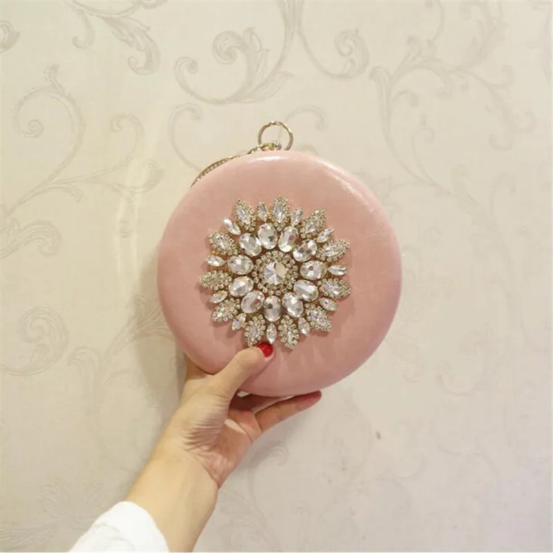2021 round shaped evening clutch luxury diamond sunflowers banquet bags with chain clutch purse for ladies MN759