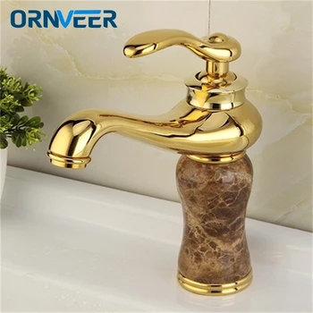 

Free Shipping Luxury Gold Plated Marble Bathroom Sink Mixer Tap Brown Marble Body Brass Basin Faucet M-004