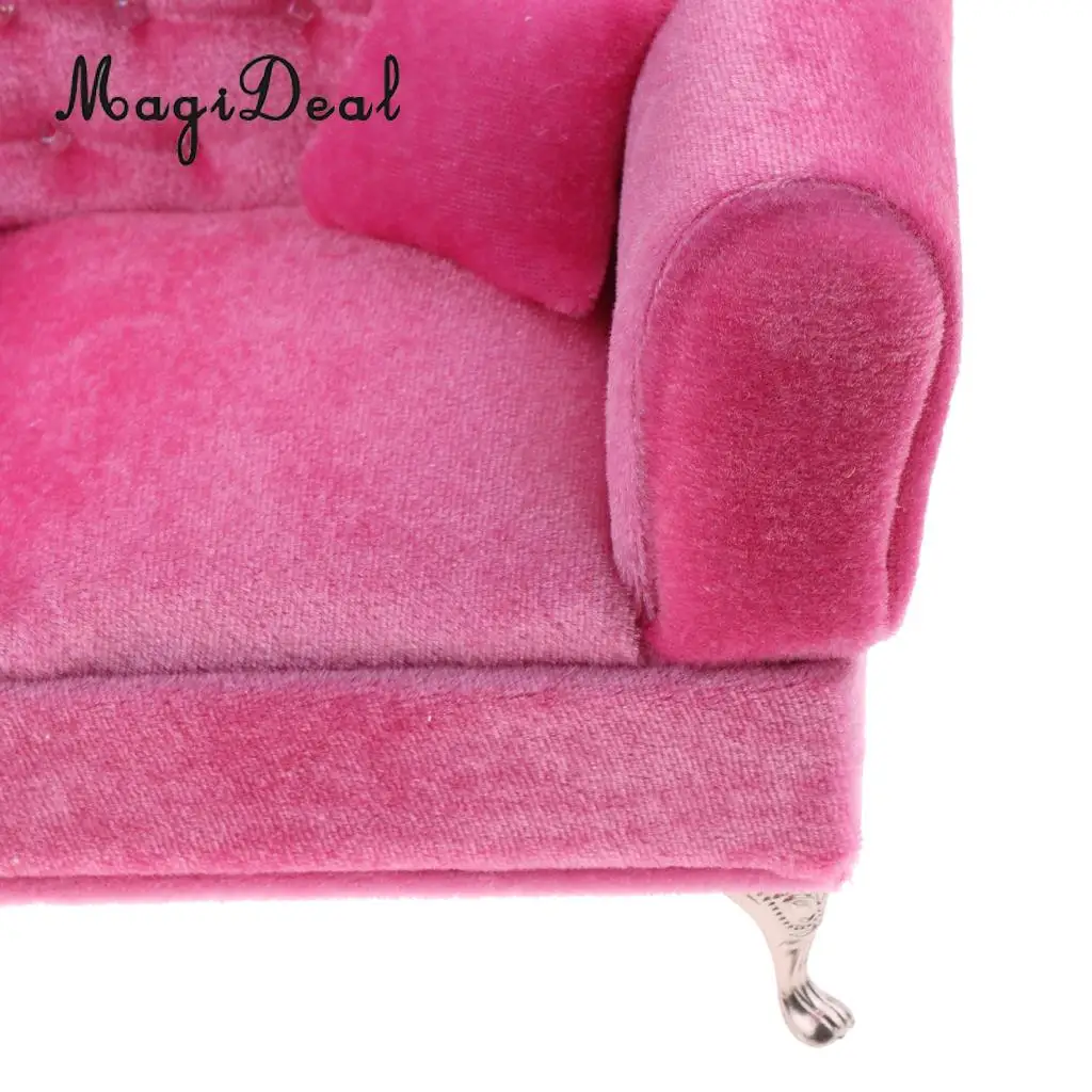 MagiDeal 1Pc Pink Long Sofa with Cushions Furniture for 1/6 Scale Dolls Action Figure Dollhouse Accessories Children Kids Toy