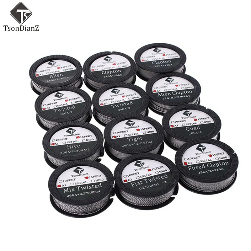 

5m/roll SS316L A1 Alien DIY Wire Coil Clapton Tiger Quad Twisted Alien Fused Clapton Flat Mix Twisted Wire For RDA Tank